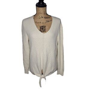 Anthropologie Moth Medium V-neck Tie Front Neutral Minimalist Sweater